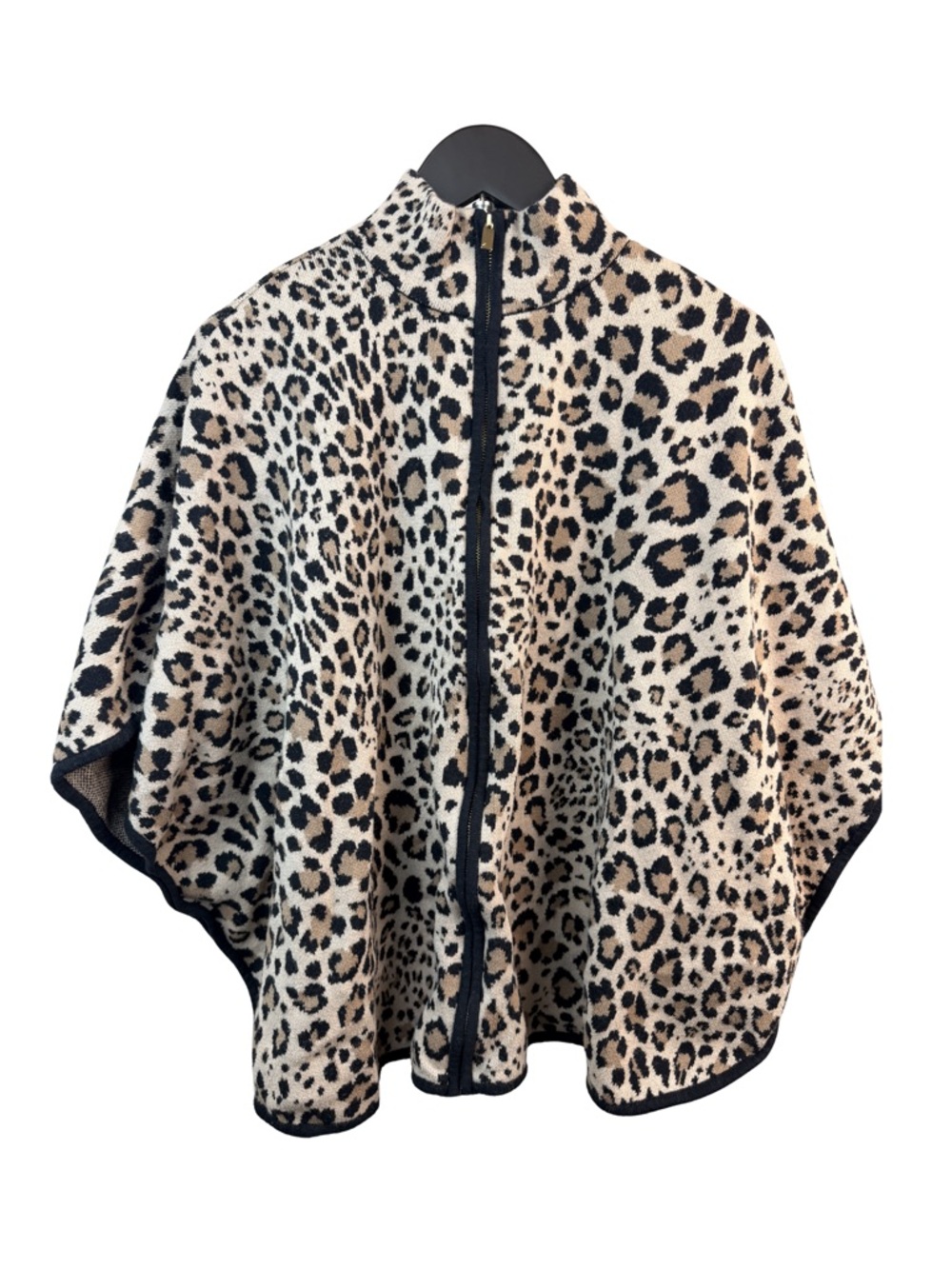 Jones New York Leopard Print Zip Poncho - Beige & Black
